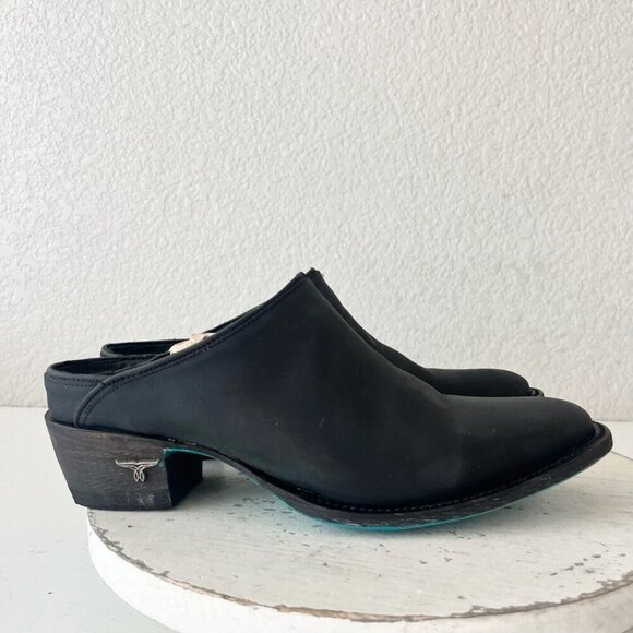 Lane Plain Jane Mule Womens 10 Black Cowboy Boots Short Western Cowgirl Slip Ons - Picture 2 of 11